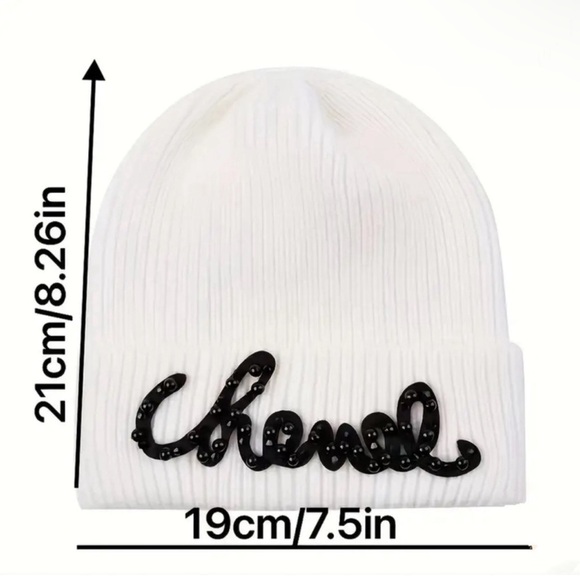 NEW! BEIGE Script Rhinestone Pearl Beaded Letter Graphic Knit Beanie Hat… - Picture 6 of 7